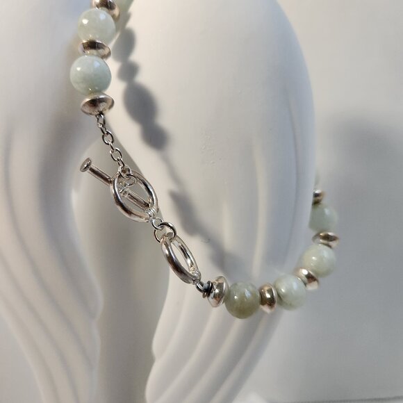 VTG 90s Chalcedony Jadeite Carnelian 925 Beaded Toggle Bracelet 7.5" Adjustable - Picture 4 of 9